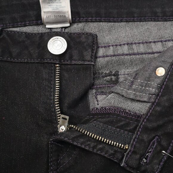True Religion Ladies Size 31 Black World Tour Skinny Jeans w/ Purple Stitching - Picture 8 of 13